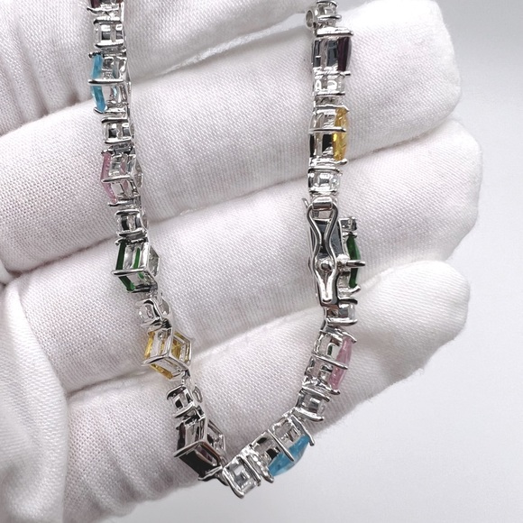 Sterling Silver 7” Multi Color CZ Bracelet - Picture 3 of 17